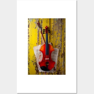 Baroque Violin Hanging On Yellow Wall Posters and Art